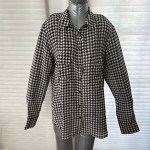 Babaton from Aritzia Silk Black/White Houndstooth Blouse